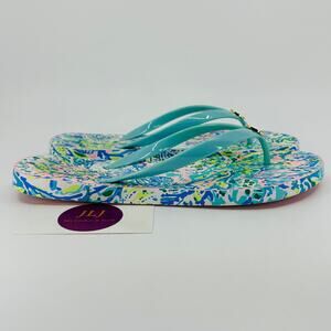 Lilly Pulitzer Women's Pool Flip Flop Sandals Surf Blue Soleil It On Me Size 8